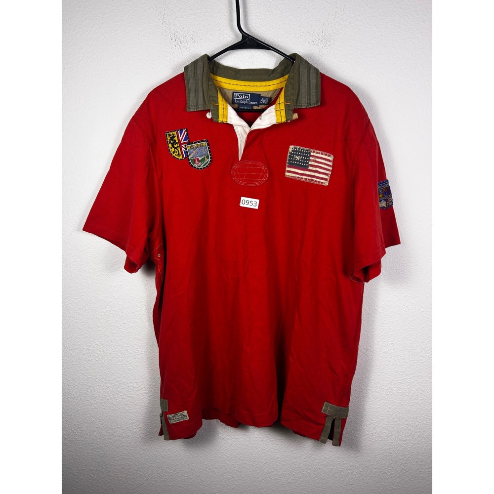 Polo Ralph Lauren Mountain Expedition Red Rugby Shirt Patch Custom Fit XXL